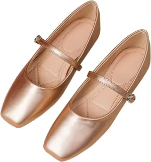 Women Mary Jane Flat Shoes Soft Patent Leather Square Toe Adjustable Buckle Strap Casual Ballet Dance Shoes