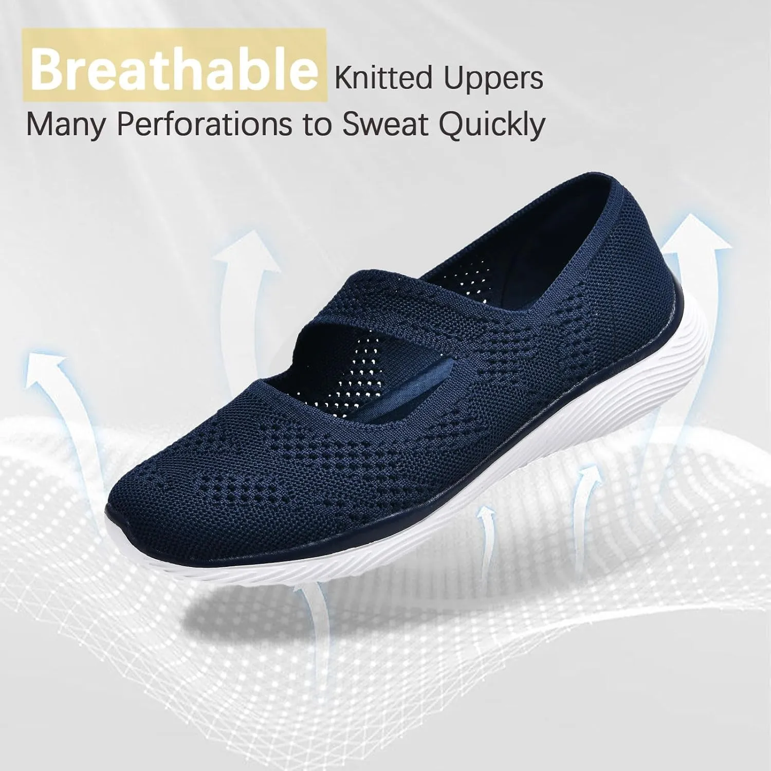 Women Mary Jane Shoes Slip On Walking Flats Comfortable Dressy Knit Washable Casual Nurse Shoe with Arch Support
