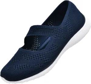 Women Mary Jane Shoes Slip On Walking Flats Comfortable Dressy Knit Washable Casual Nurse Shoe with Arch Support