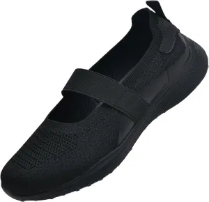 Women Mary Jane Shoes Slip On Walking Flats Comfortable Dressy Knit Washable Casual Nurse Shoe with Arch Support