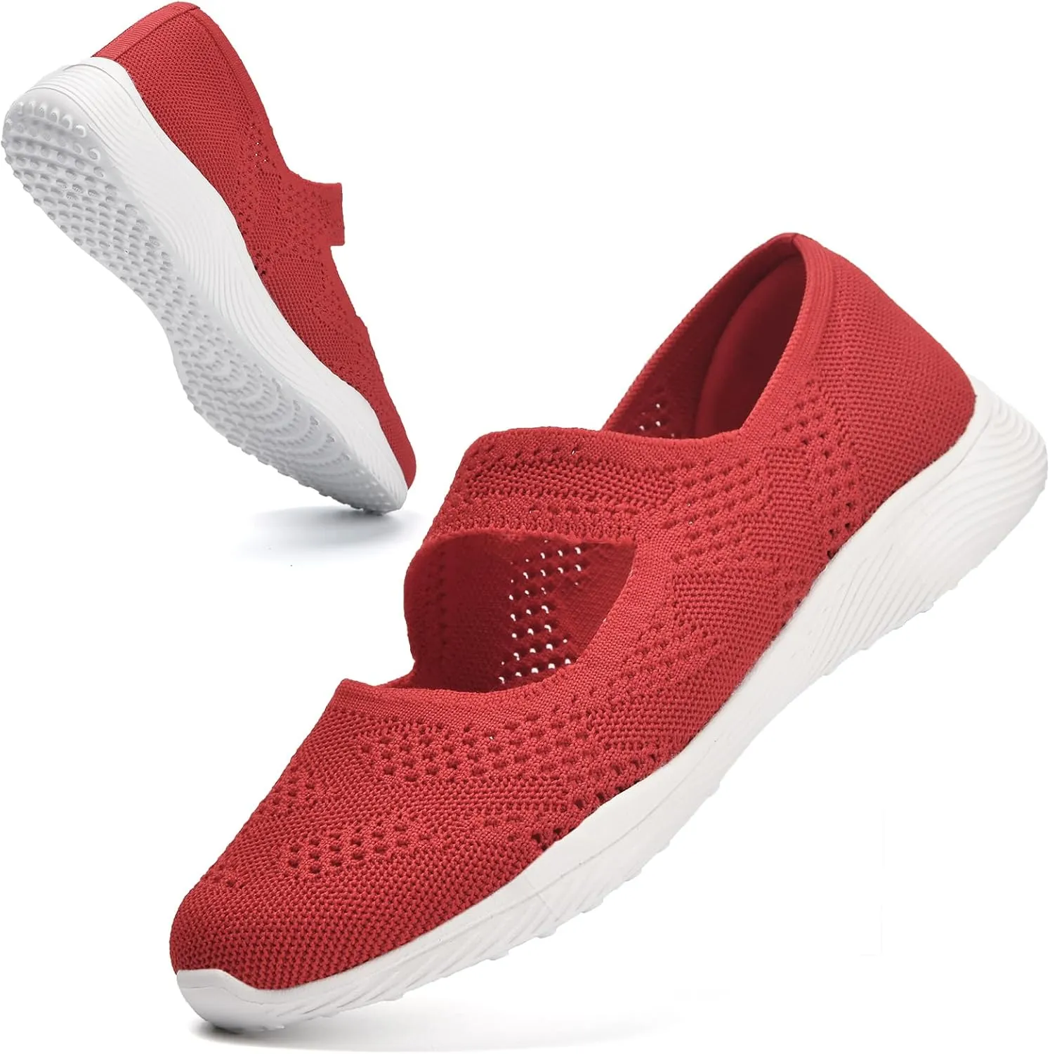 Women Mary Jane Shoes Slip On Walking Flats Comfortable Dressy Knit Washable Casual Nurse Shoe with Arch Support