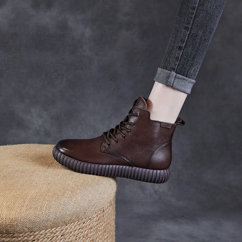 Women Minimalism Leather Soft Flat Boots