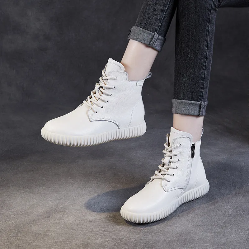 Women Minimalism Leather Soft Flat Boots