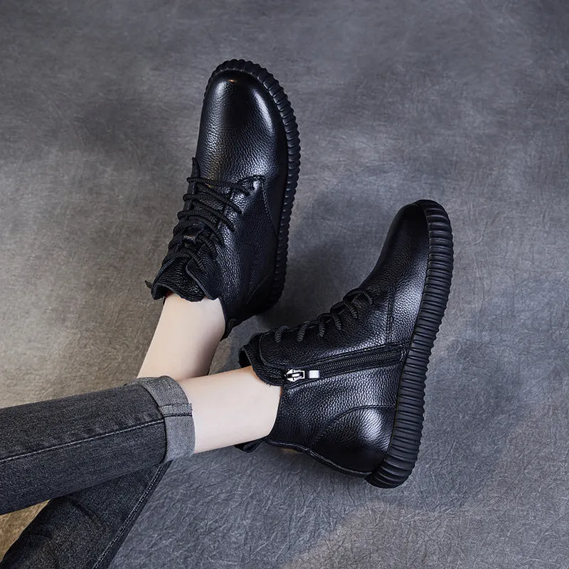 Women Minimalism Leather Soft Flat Boots