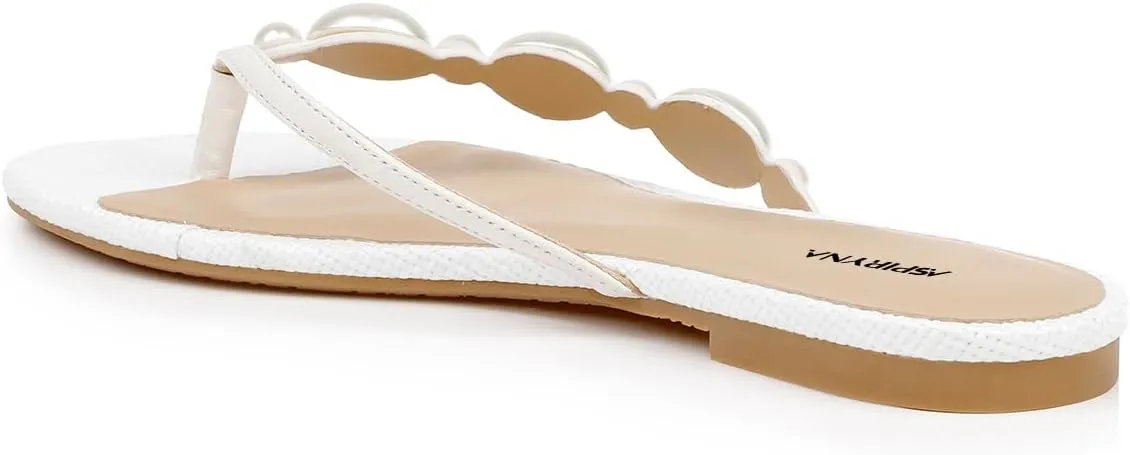 Women Pearls Split Toe Flip Flops Slip on Comfortable Flat Slippers Summer Beach Indoor Outdoor Fashion Slide Sandals Size 4-16 US