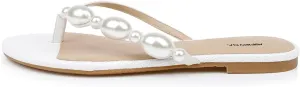Women Pearls Split Toe Flip Flops Slip on Comfortable Flat Slippers Summer Beach Indoor Outdoor Fashion Slide Sandals Size 4-16 US