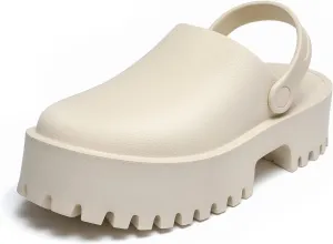 Women Platform Thick Soled Slippers,Beige Slip On Clogs Casual Non Slip Home Lazy Waterproof Fashion Sandals