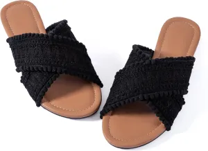 Women Slides Sandals Braided Summer Bohemian Dressy Vacation Beach Comfy Slip On Flat