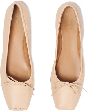 Women Square Toe Ballet Flats Bow Slip On Ballet Dress Shoes Satin Comfy Closed Square Toe Flat Shoes Wedding Bridal Walking Office Ladies Flats Drive Casual Ballet Shoes 4-11 M US