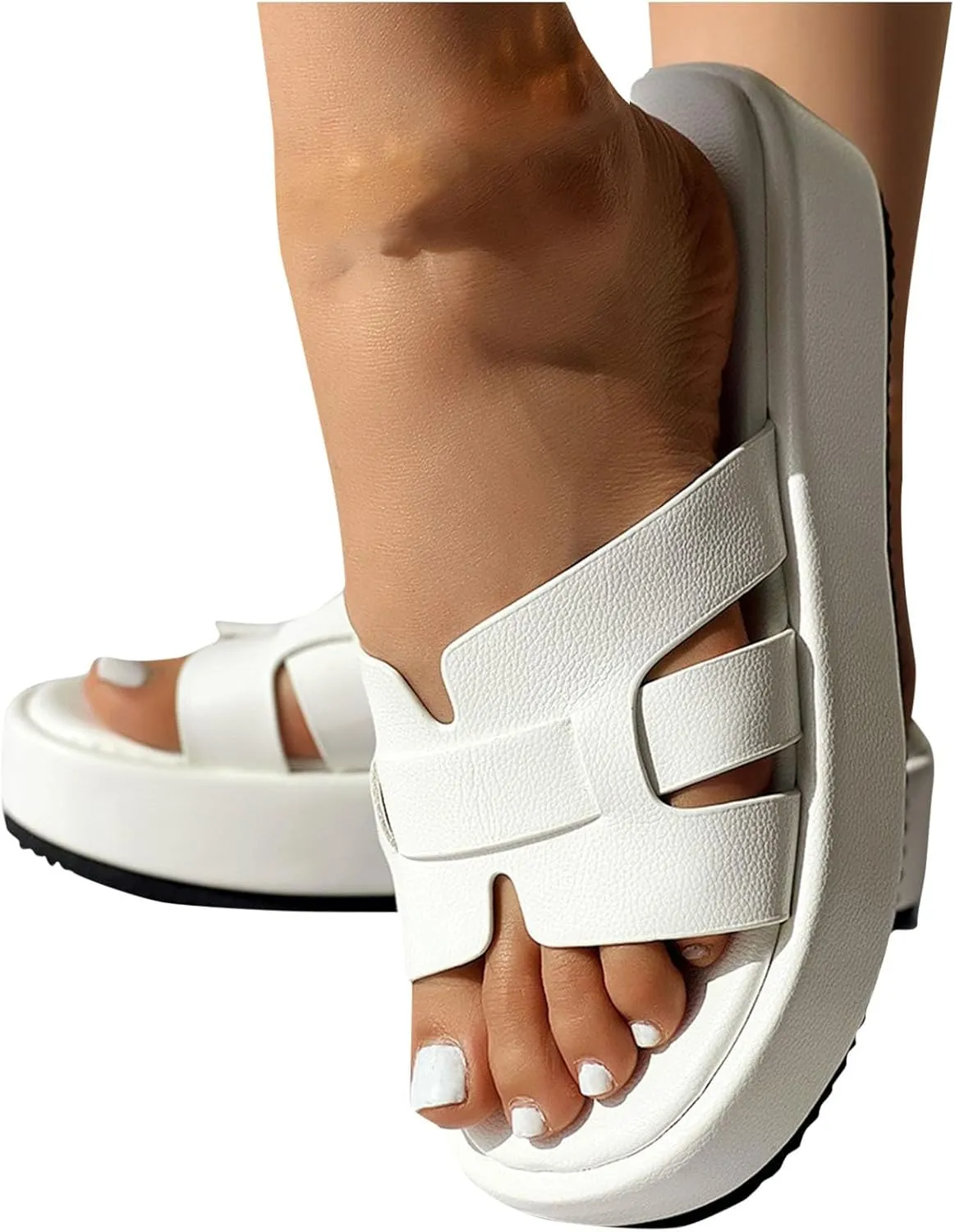 Women Stylish Casual Summer Slipper Vacation Solid PU Slip on Sandals Comfy Anti-Slip Soft Slide Trendy Lounge Sandal