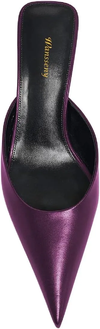 Women Stylish Pointed Toe Slip On Comfy Mules Low Kitten Heel Pumps Backless Ladies Casual Daily Slippers Size 4-16 US