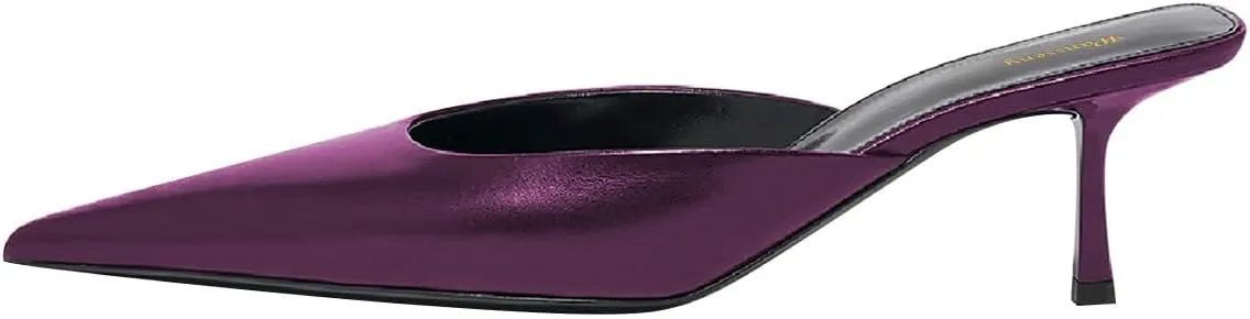 Women Stylish Pointed Toe Slip On Comfy Mules Low Kitten Heel Pumps Backless Ladies Casual Daily Slippers Size 4-16 US