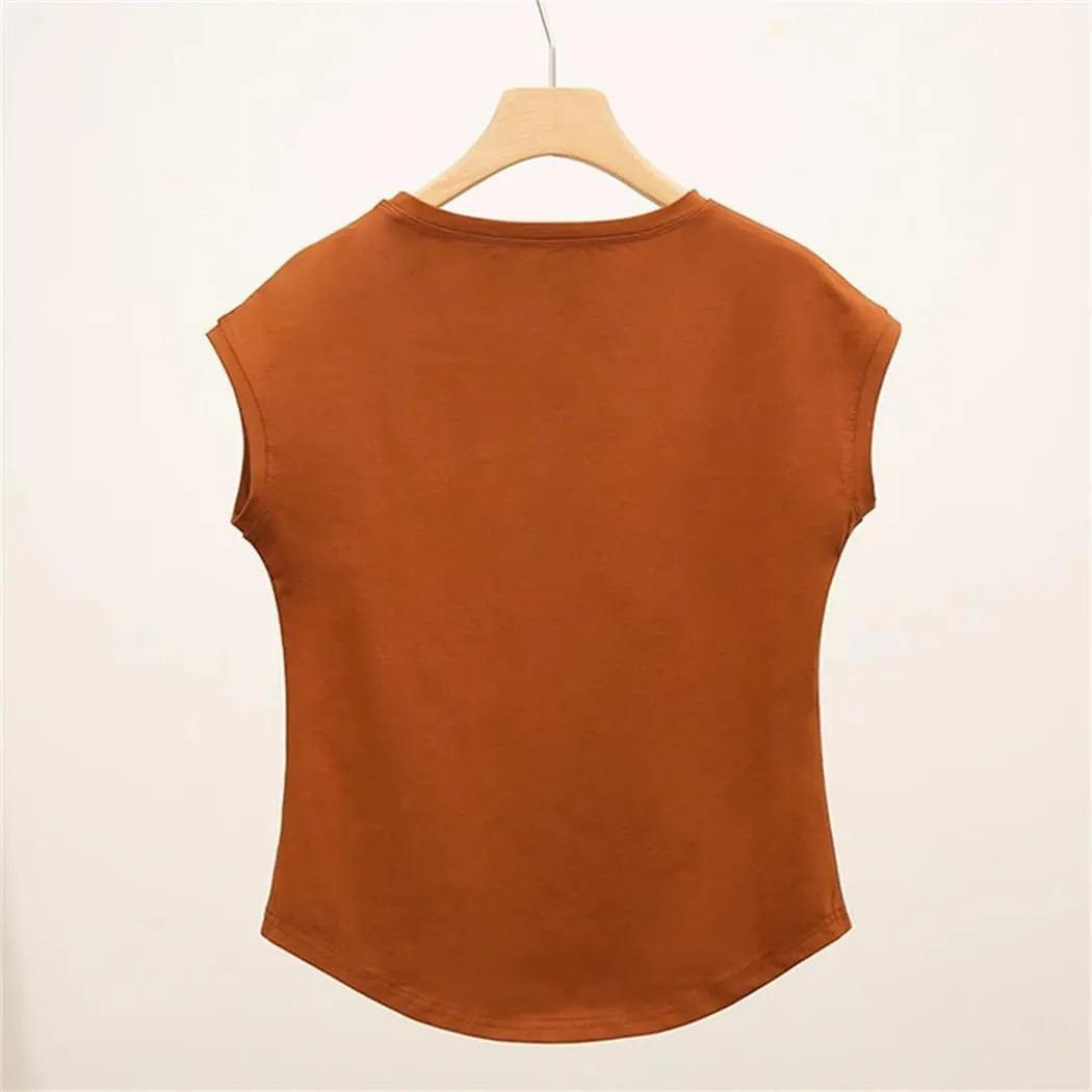 Women Summer O-Neck Batwing Sleeve Loose T- Shirts Elastic Cotton Basic Tees Tops