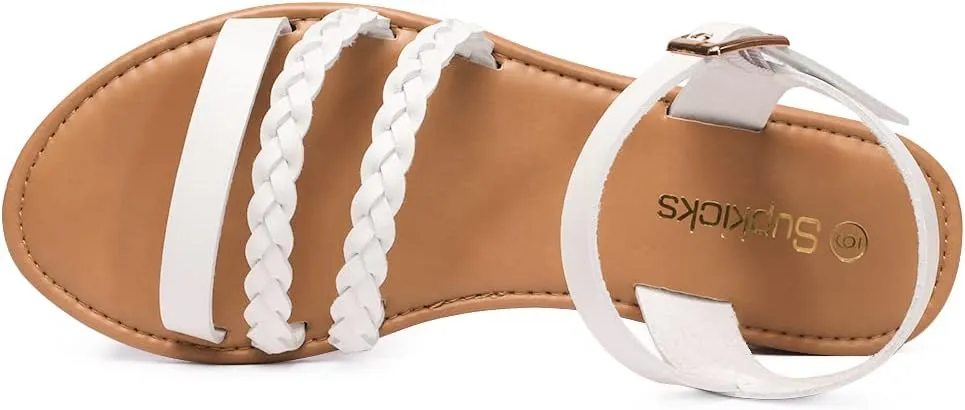 Women's Ankle Strap Flat Sandals Open Toe Breathable Summer Fisherman Sandals Adjustable Buckle Crossed Strappy Two Band Comfy Casual Gladiator Sandal