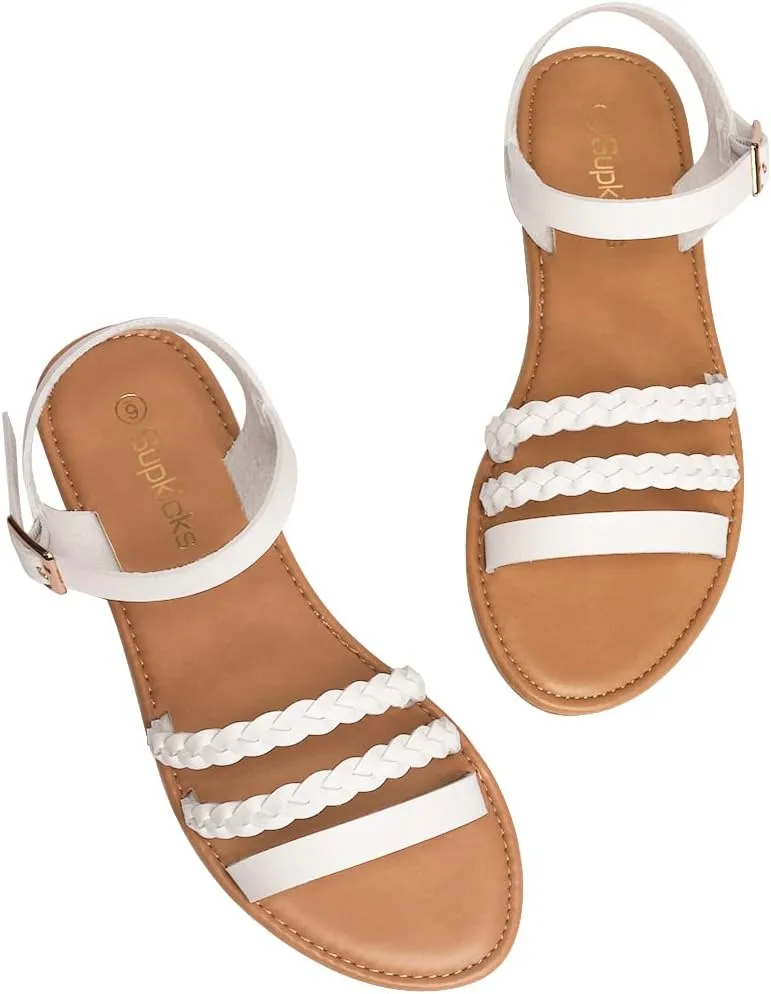 Women's Ankle Strap Flat Sandals Open Toe Breathable Summer Fisherman Sandals Adjustable Buckle Crossed Strappy Two Band Comfy Casual Gladiator Sandal