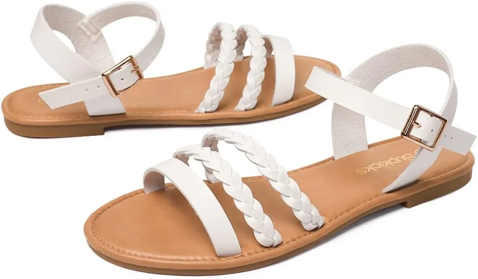 Women's Ankle Strap Flat Sandals Open Toe Breathable Summer Fisherman Sandals Adjustable Buckle Crossed Strappy Two Band Comfy Casual Gladiator Sandal