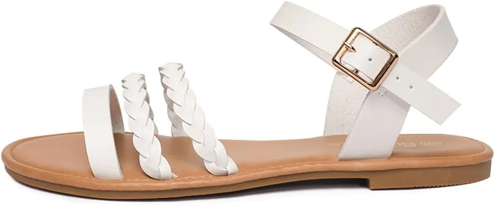 Women's Ankle Strap Flat Sandals Open Toe Breathable Summer Fisherman Sandals Adjustable Buckle Crossed Strappy Two Band Comfy Casual Gladiator Sandal