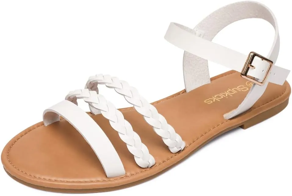 Women's Ankle Strap Flat Sandals Open Toe Breathable Summer Fisherman Sandals Adjustable Buckle Crossed Strappy Two Band Comfy Casual Gladiator Sandal