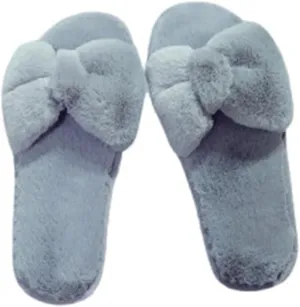 Women's Bow Tie Band Fuzzy Slippers Memory Foam Slides Plush Comfy Bedroom Faux Fur House Shoes Anti-Skid Sole Trendy Gift