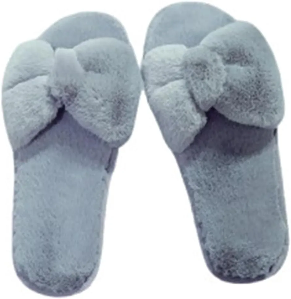 Women's Bow Tie Band Fuzzy Slippers Memory Foam Slides Plush Comfy Bedroom Faux Fur House Shoes Anti-Skid Sole Trendy Gift