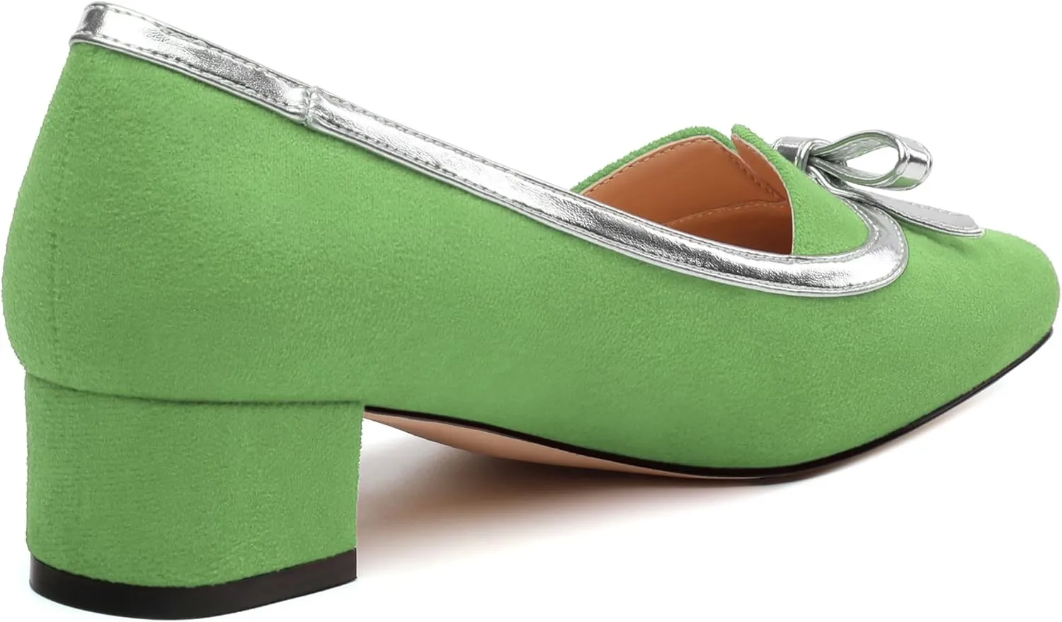 Women's Bowknot Low Chunky Block Heels Suede Square Closed Toe Slip On Pumps Evening Wedding Party Office Work Dress Shoes ﻿
