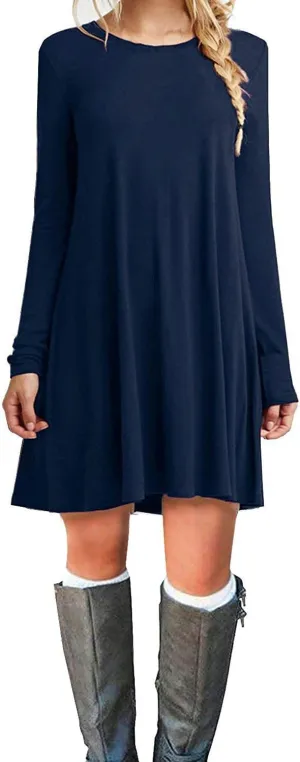 Women's Casual Plain Fit Flowy Simple Swing T-Shirt Loose Tunic Dress¡­