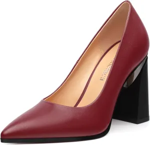 Women's Chunck Block High Heels Closed Pointed Toe Slip On Pumps Evening Wedding Party Office Work Shoes 3.5 Inch