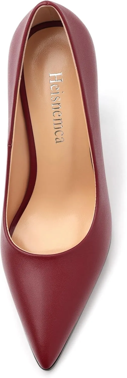 Women's Chunck Block High Heels Closed Pointed Toe Slip On Pumps Evening Wedding Party Office Work Shoes 3.5 Inch