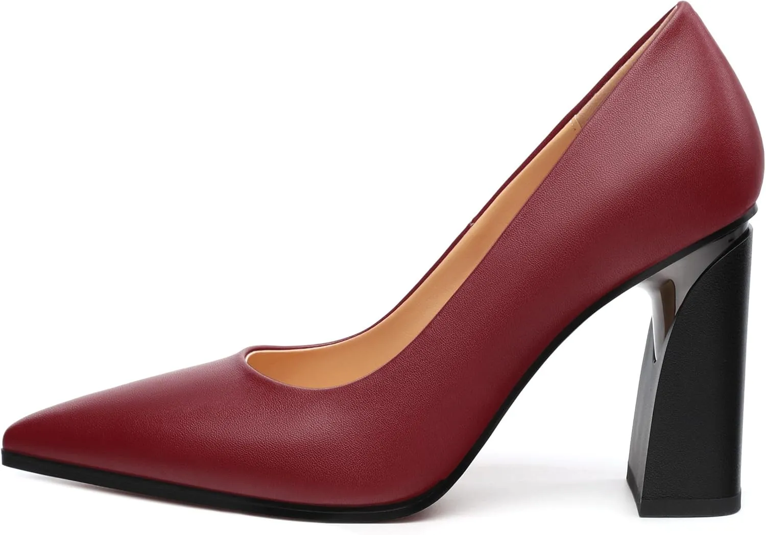 Women's Chunck Block High Heels Closed Pointed Toe Slip On Pumps Evening Wedding Party Office Work Shoes 3.5 Inch