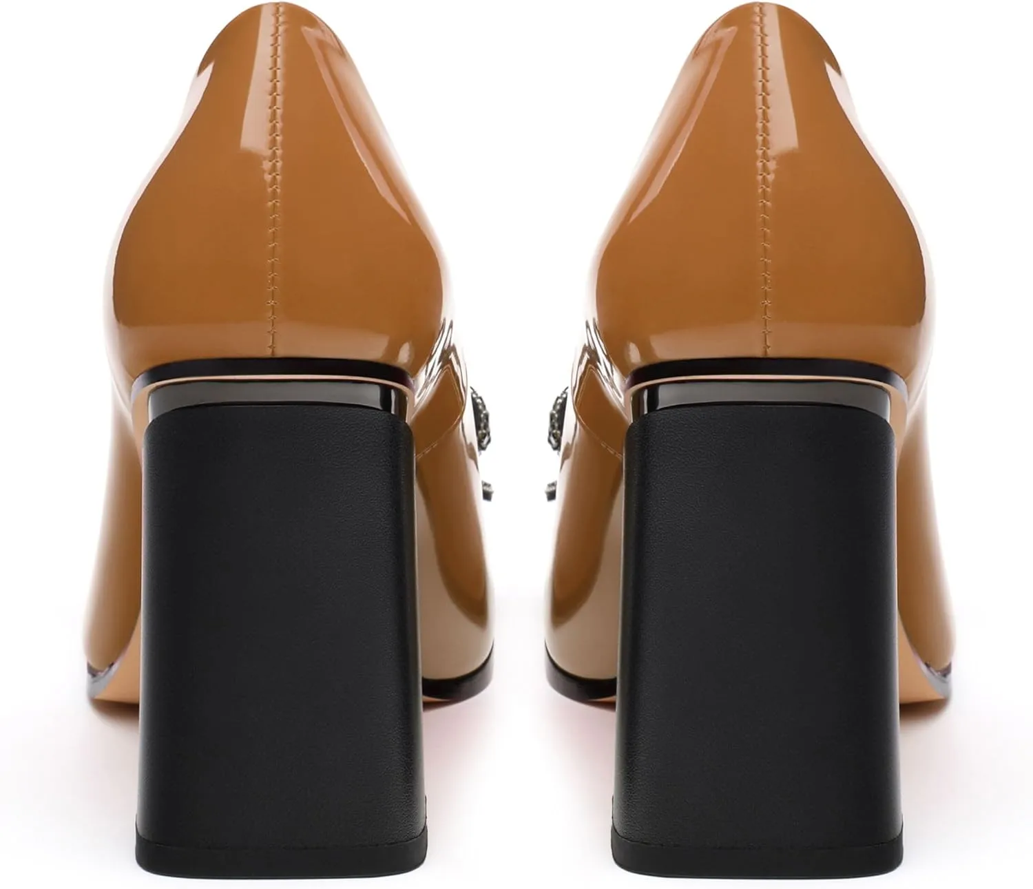 Womens Chunky Block High Heels Patent Closed Pointed Toe Bow Pumps Slip on Heels Wedding Party Dress Shoes 3.5IN