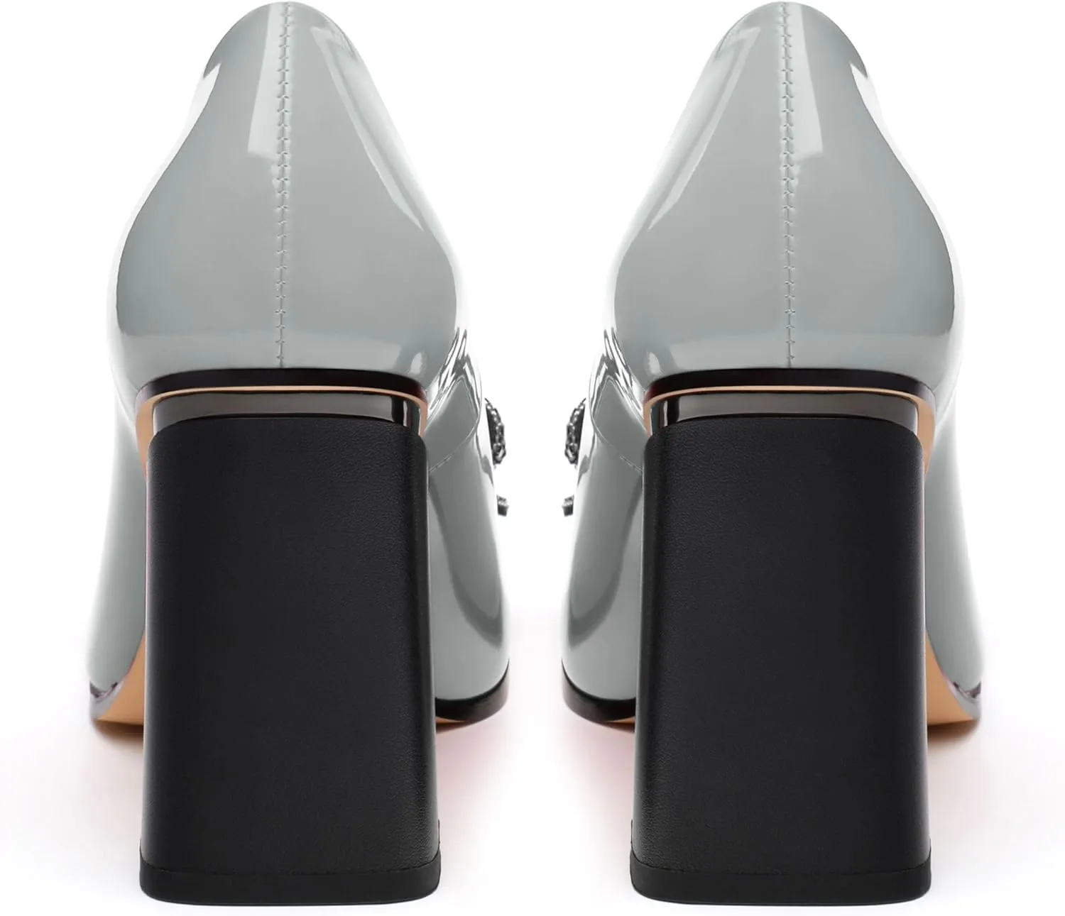 Womens Chunky Block High Heels Patent Closed Pointed Toe Bow Pumps Slip on Heels Wedding Party Dress Shoes 3.5IN