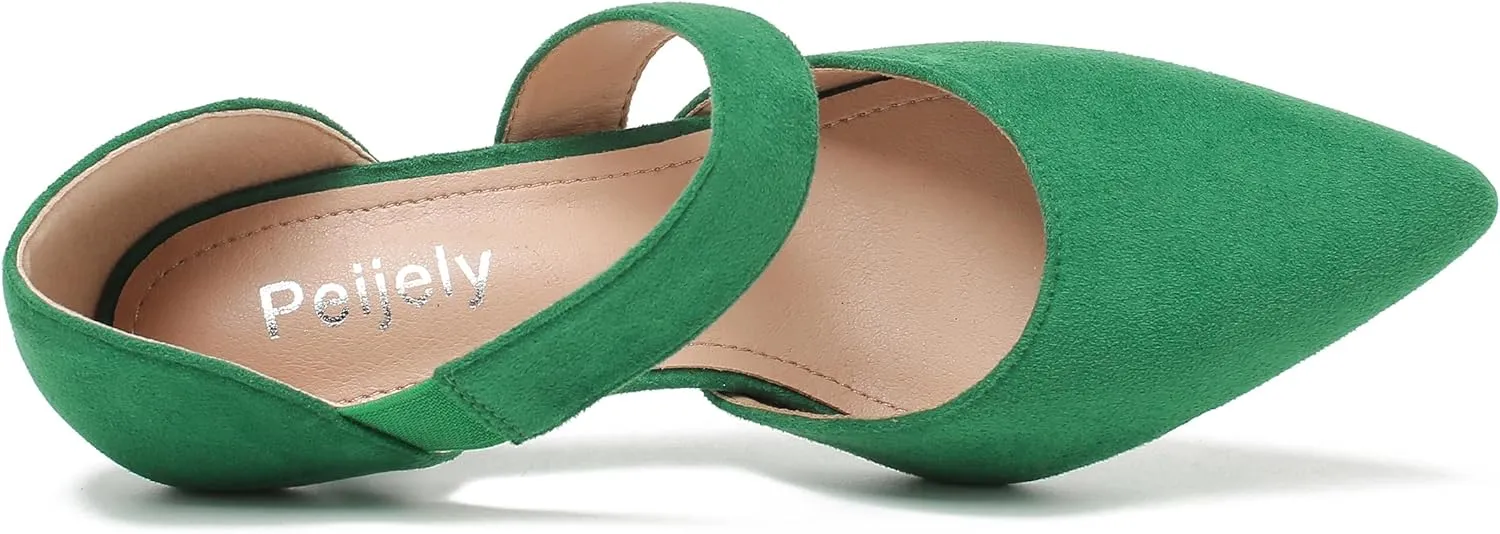 Women's Closed Pointed Toe Heels Strap D'Orsay Kitten Heel Slip On Dressy Pumps