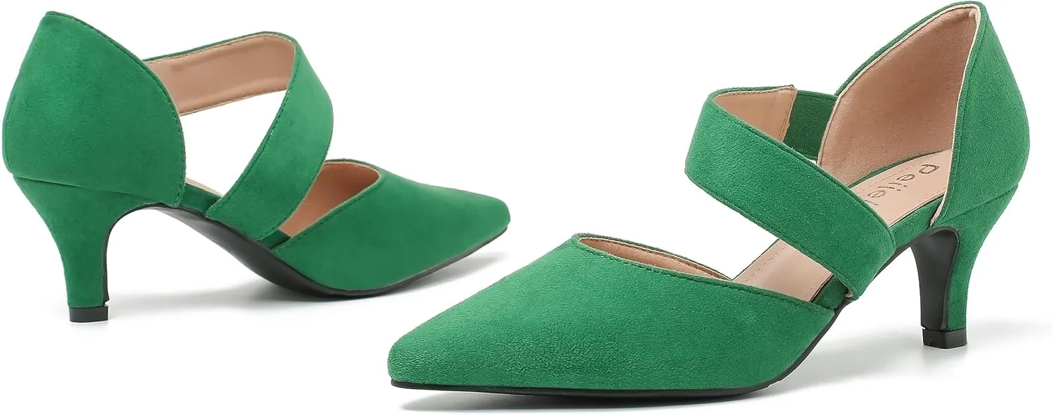 Women's Closed Pointed Toe Heels Strap D'Orsay Kitten Heel Slip On Dressy Pumps