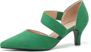 Women's Closed Pointed Toe Heels Strap D'Orsay Kitten Heel Slip On Dressy Pumps