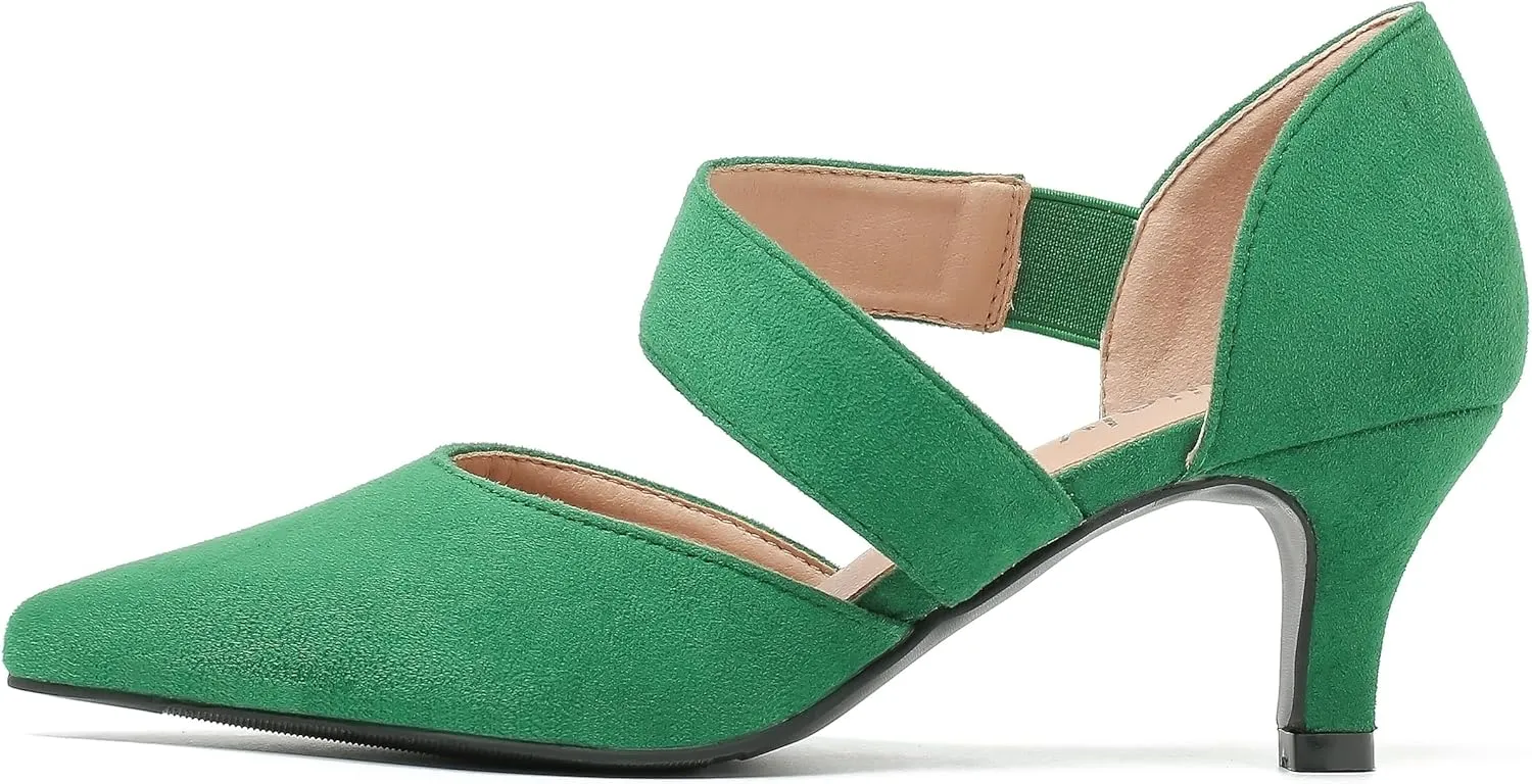 Women's Closed Pointed Toe Heels Strap D'Orsay Kitten Heel Slip On Dressy Pumps