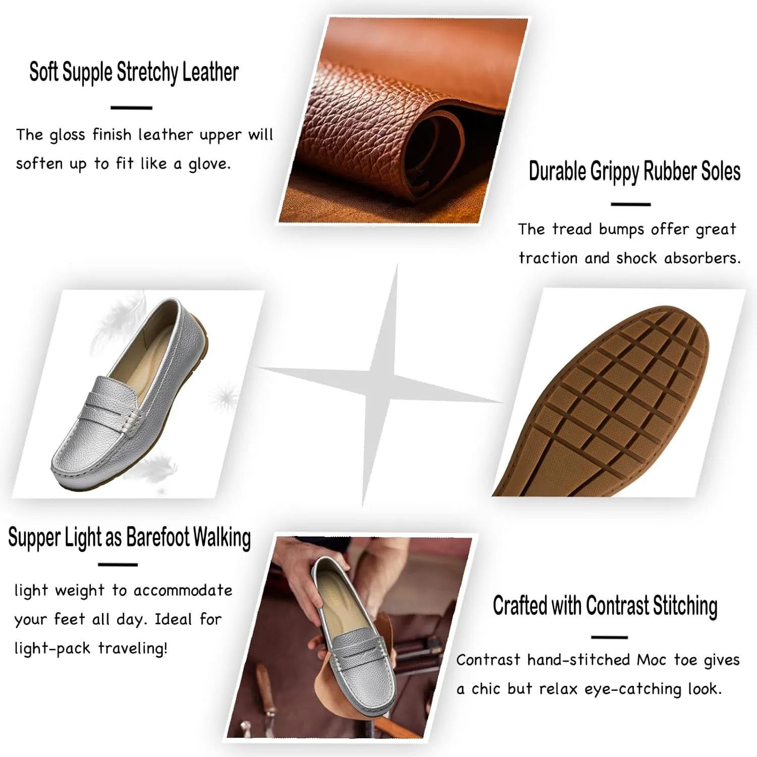 Women's Comfortable & Lightweight Leather Penny Loafers Slip-Ons Cute Business Casual Dress Shoes Work Office Flats Everyday Walking Shoes Driving Mocs for Women