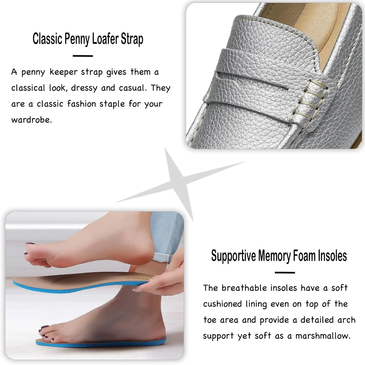 Women's Comfortable & Lightweight Leather Penny Loafers Slip-Ons Cute Business Casual Dress Shoes Work Office Flats Everyday Walking Shoes Driving Mocs for Women