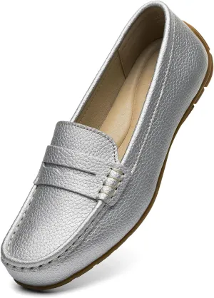 Women's Comfortable & Lightweight Leather Penny Loafers Slip-Ons Cute Business Casual Dress Shoes Work Office Flats Everyday Walking Shoes Driving Mocs for Women