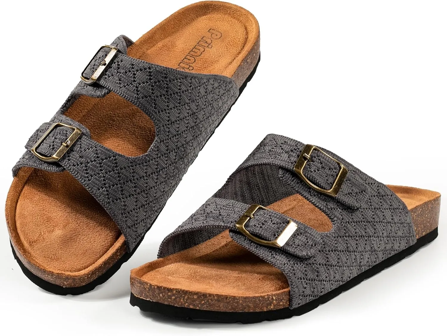 Women's Comfy Arch Support Cork Footbed Adjustable Knitting Straps Indoor and Outdoor Slides Sandals