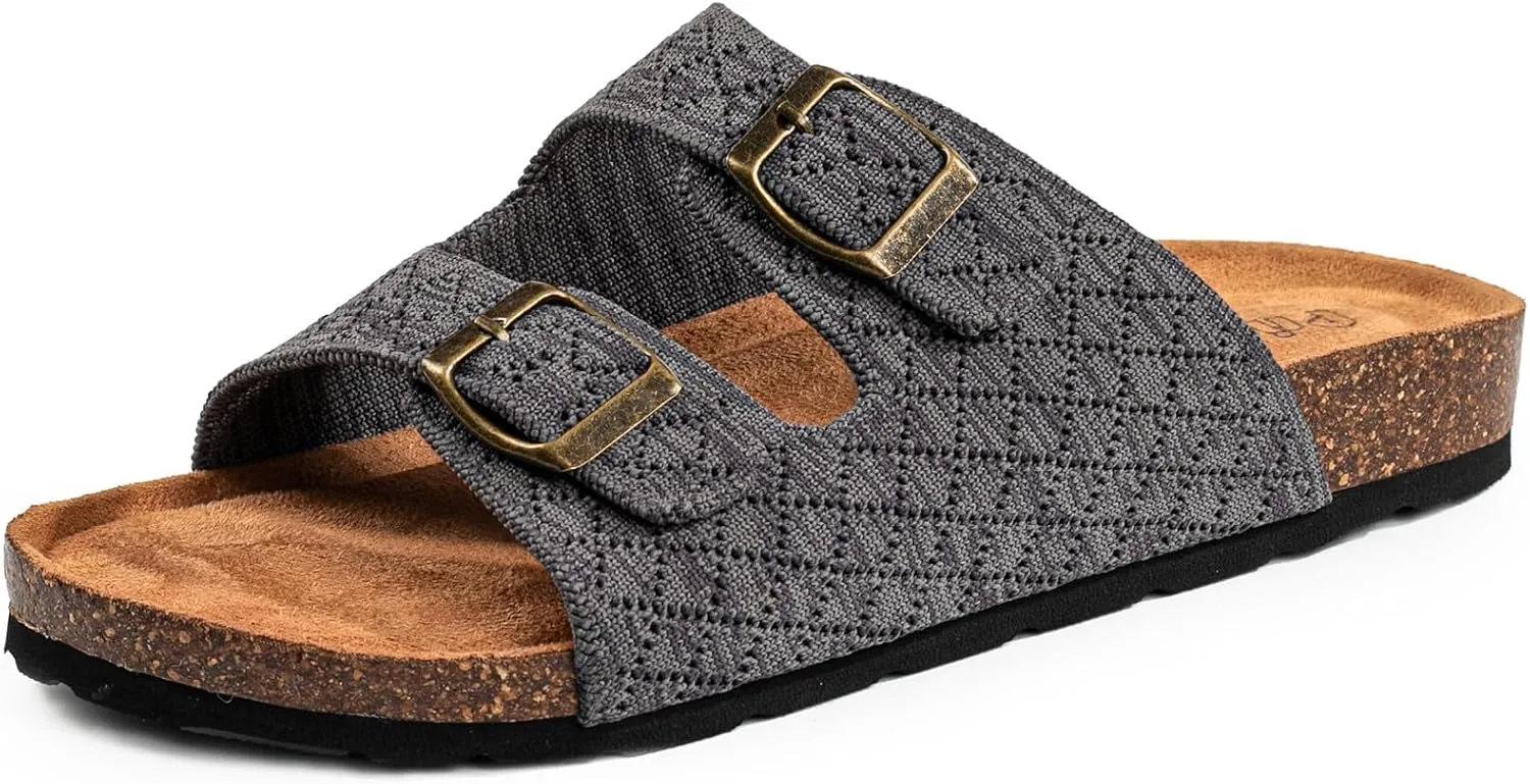 Women's Comfy Arch Support Cork Footbed Adjustable Knitting Straps Indoor and Outdoor Slides Sandals