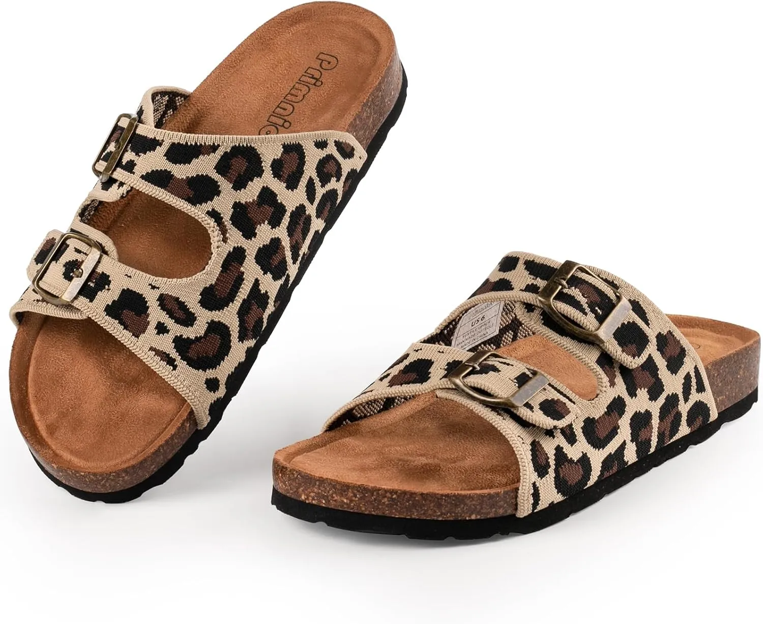 Women's Comfy Arch Support Cork Footbed Adjustable Knitting Straps Indoor and Outdoor Slides Sandals