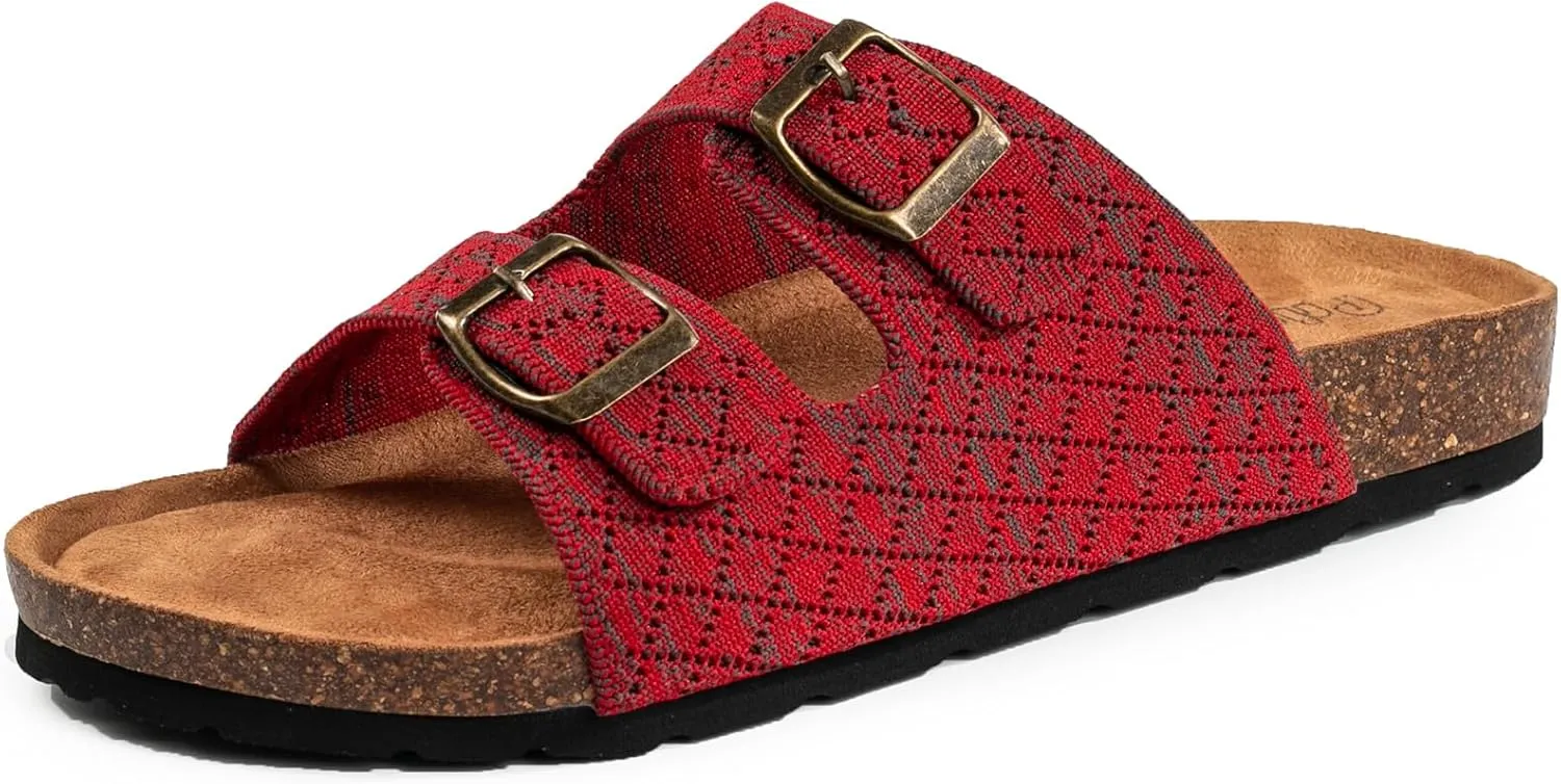 Women's Comfy Arch Support Cork Footbed Adjustable Knitting Straps Indoor and Outdoor Slides Sandals