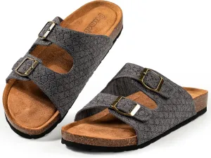 Women's Comfy Arch Support Cork Footbed Adjustable Knitting Straps Indoor and Outdoor Slides Sandals