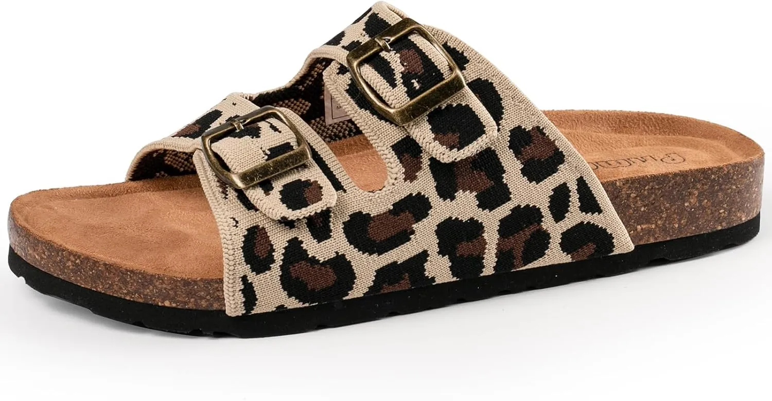 Women's Comfy Arch Support Cork Footbed Adjustable Knitting Straps Indoor and Outdoor Slides Sandals
