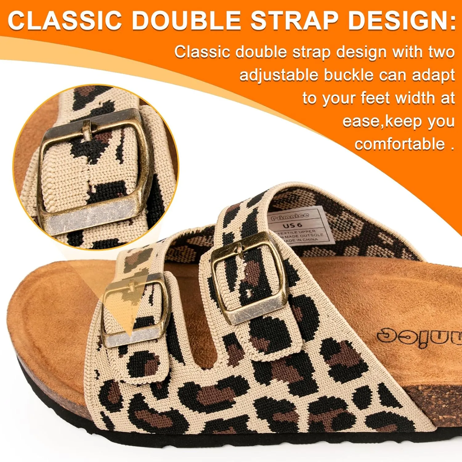 Women's Comfy Arch Support Cork Footbed Adjustable Knitting Straps Indoor and Outdoor Slides Sandals