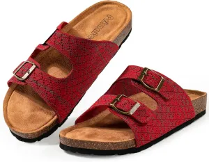 Women's Comfy Arch Support Cork Footbed Adjustable Knitting Straps Indoor and Outdoor Slides Sandals