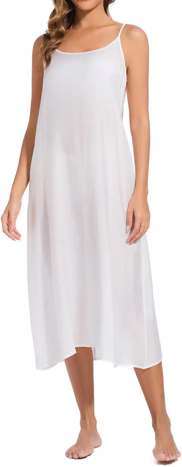 Women's Cotton Silk Long Slip Dress Camisoles Full Slips For Under Dress Nightgowns Camis Dress Petticoat