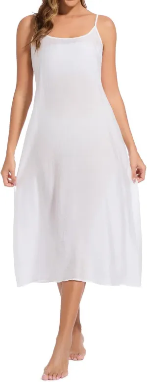 Women's Cotton Silk Long Slip Dress Camisoles Full Slips For Under Dress Nightgowns Camis Dress Petticoat