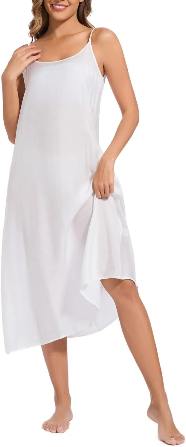 Women's Cotton Silk Long Slip Dress Camisoles Full Slips For Under Dress Nightgowns Camis Dress Petticoat