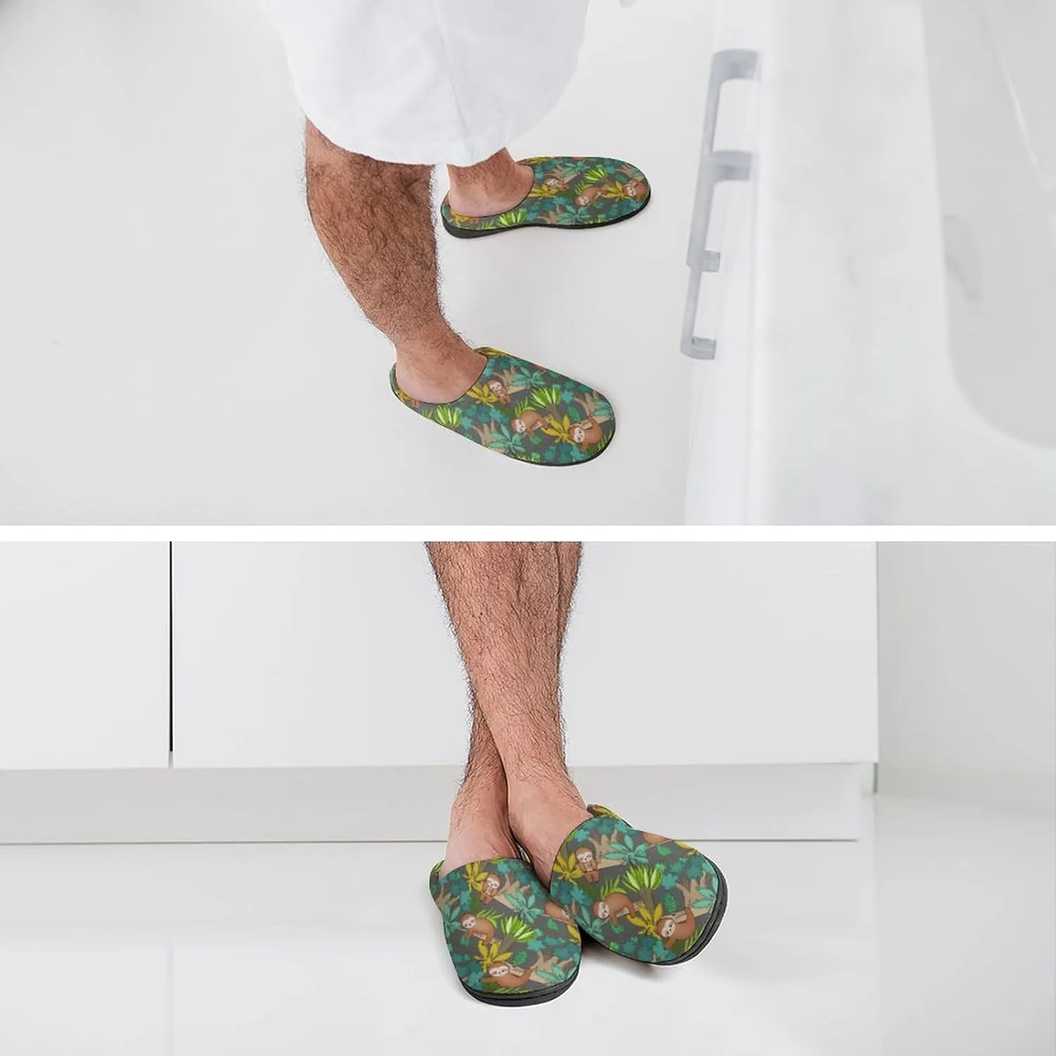 Womens Cowboy Cactus Slippers Men Warm Cotton House Slippers Hard Sole Soft Clog Slippers Slip-On Shoes Indoor Outdoor